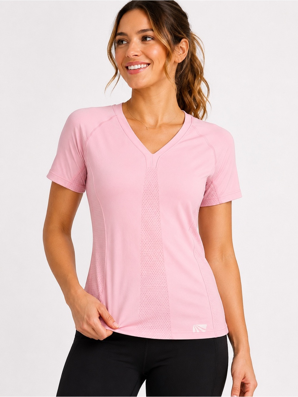 Marika Pink Mesh Performance Athletic Top Short Sleeve V-Neck Size Small